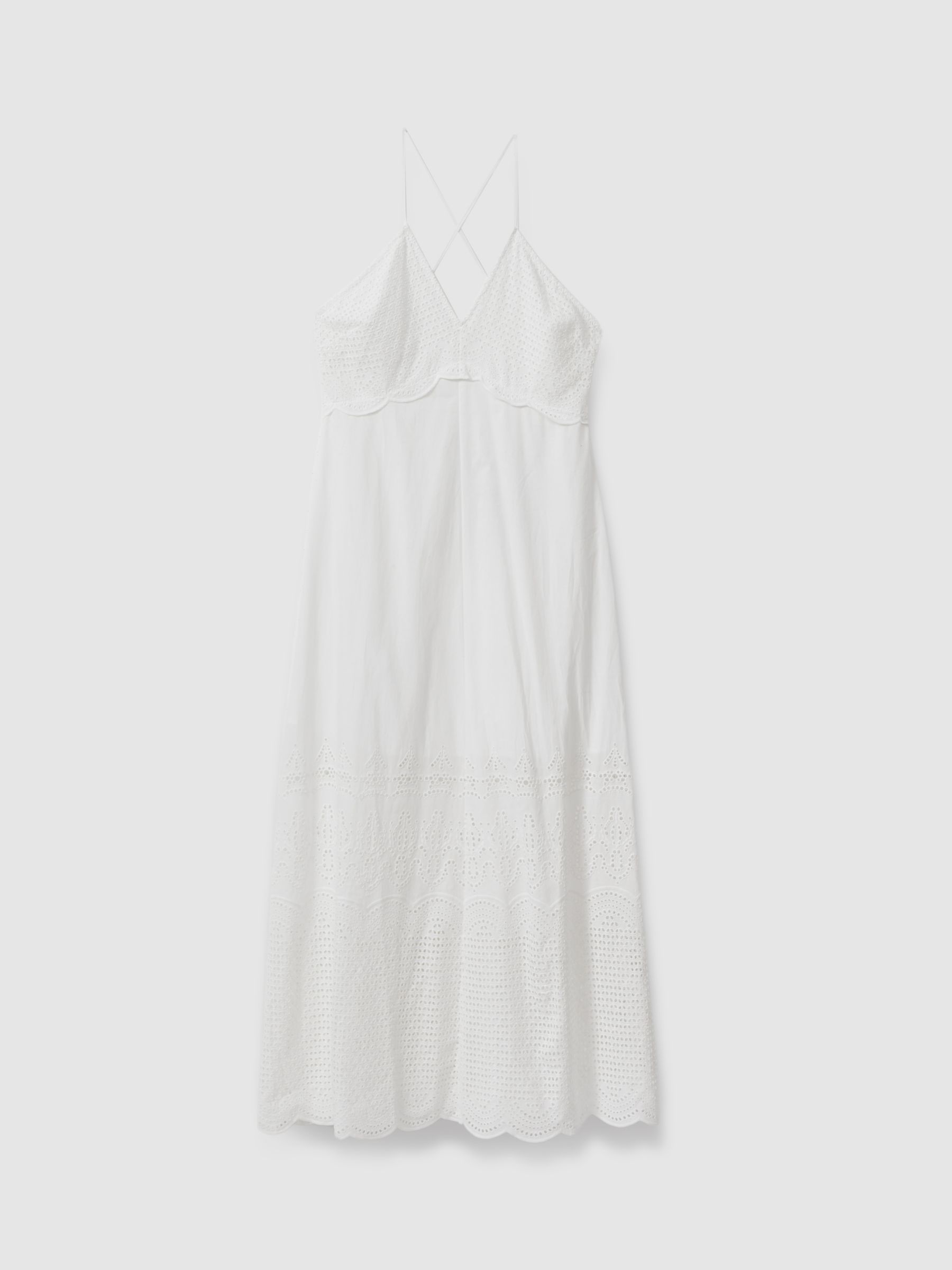 Reiss Tate Broderie Cross Back Maxi Dress, White, 6
