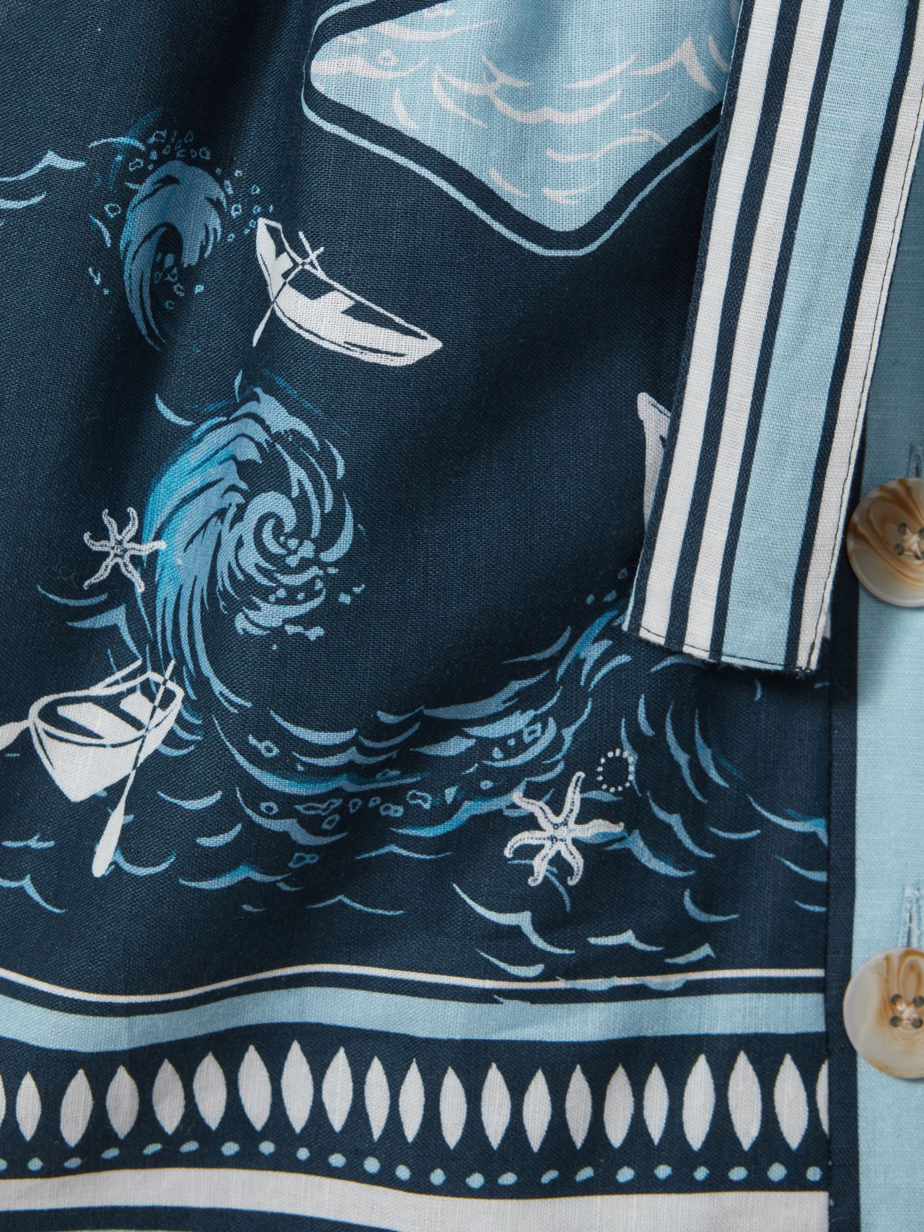 Reiss Kids' Hettie Nautical Print Belted Flare Sleeve Shirt Dress, Blue Print, 4-5 years