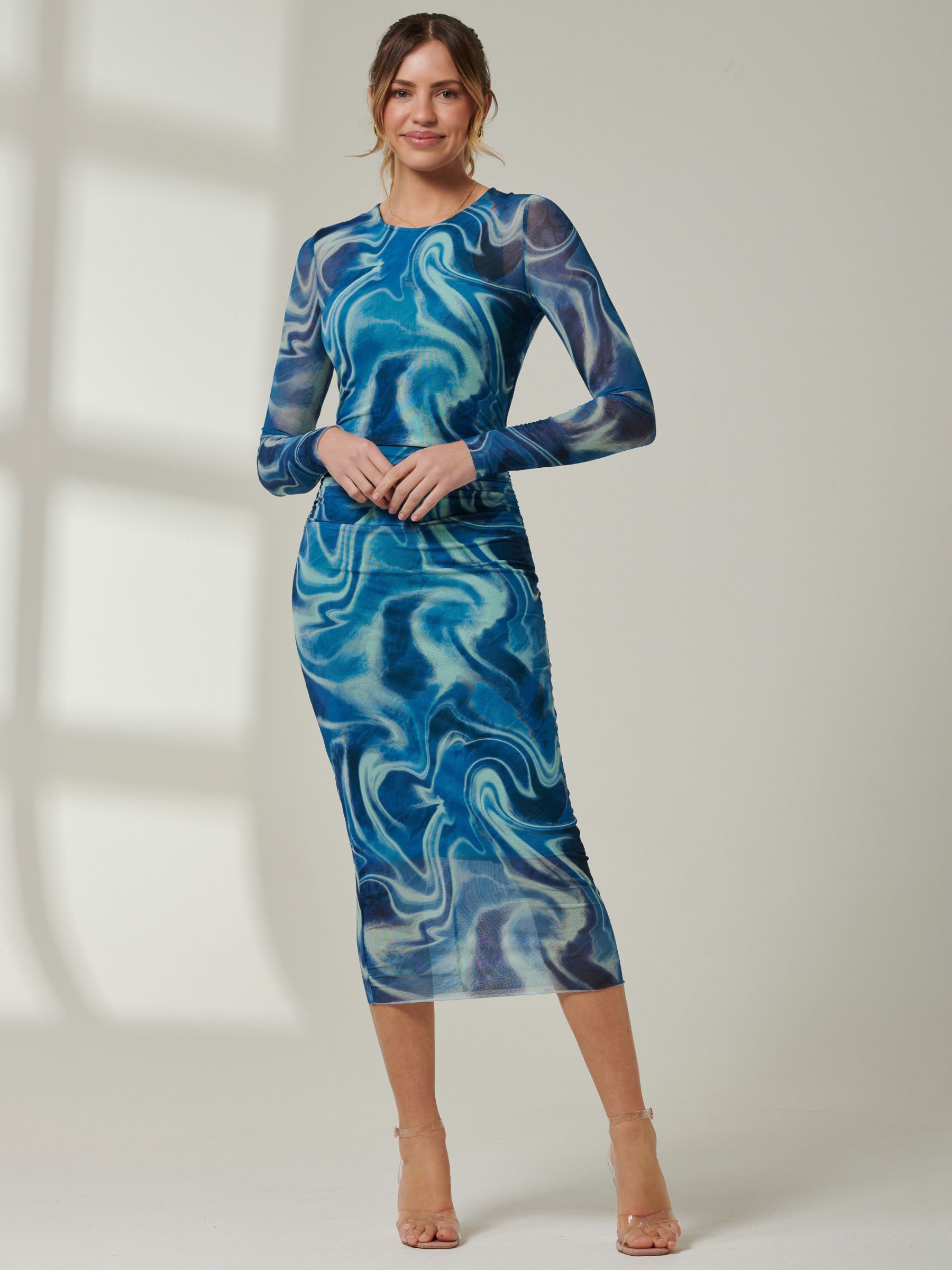 Jolie Moi Mabyn Mesh Midi Dress, Blue/Multi, 8