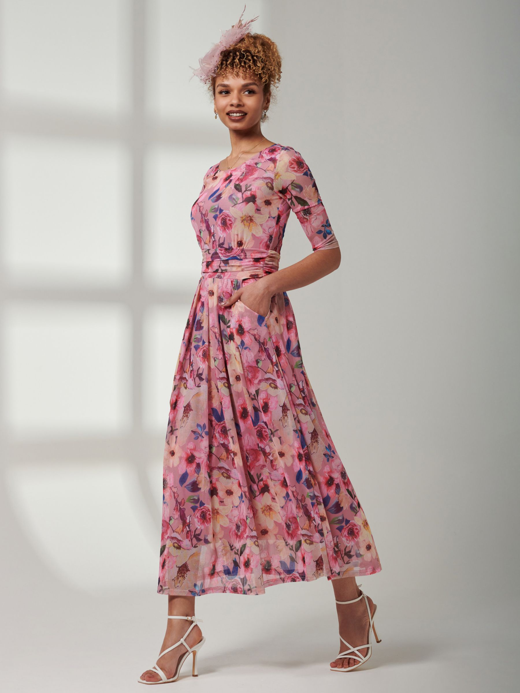Jolie Moi Bella Printed Mesh Dress, Pink, 8