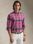 Polo Ralph Lauren Short Sleeve Check Oxford Shirt, Pink/Navy