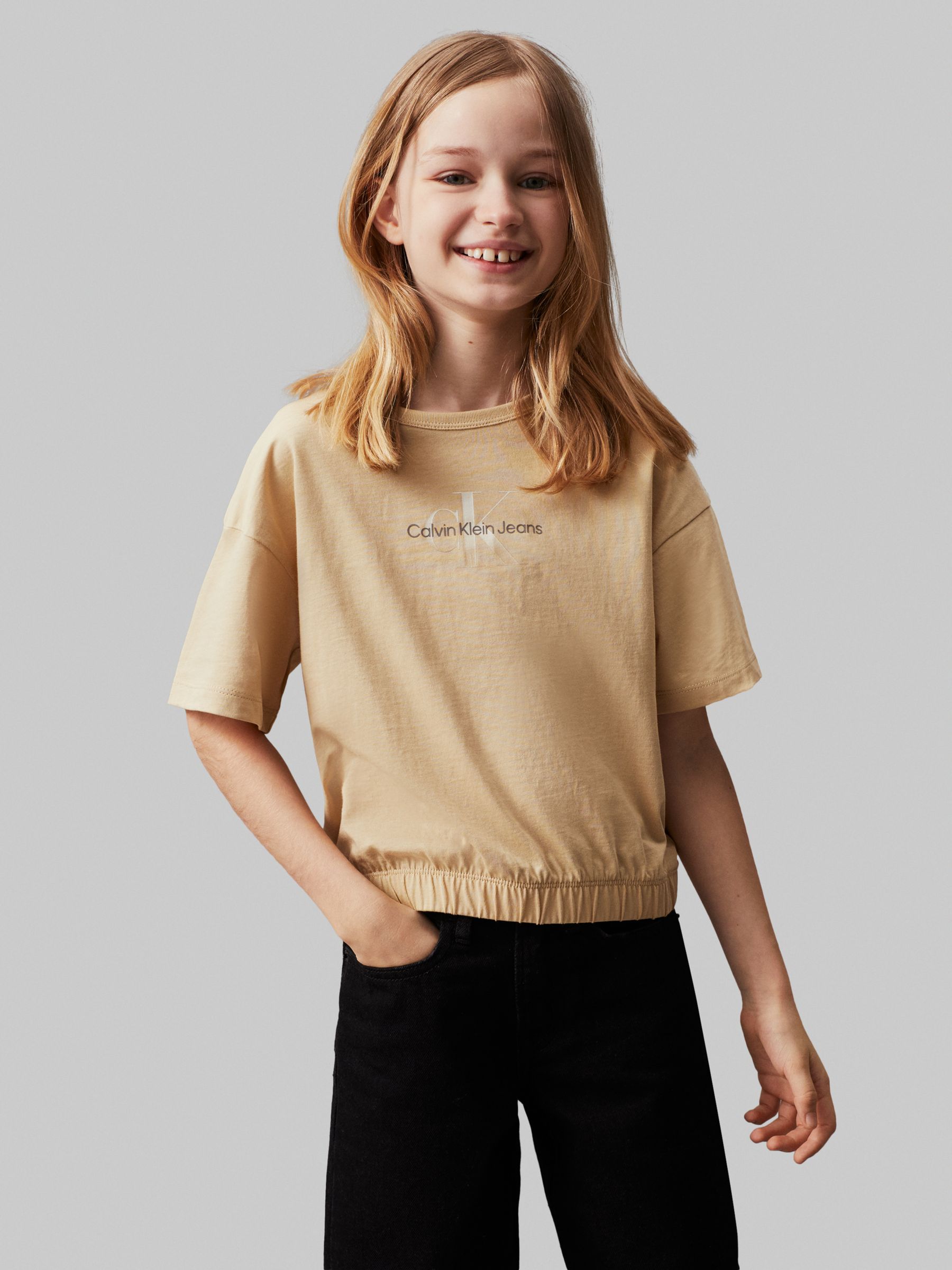 Calvin Klein Kids' Gradient Monogram T-Shirt, Pale Khaki