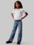 Calvin Klein Kids' Loose Fit Wide Leg High Rise Jeans, Authentic Blue