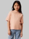 Calvin Klein Kids' Stitch Monogram Cotton T-Shirt, Pink Sand