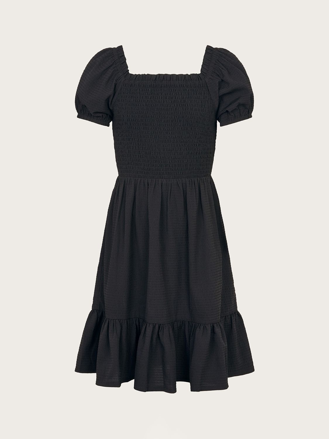 Monsoon Kids' Storm Seersucker Shirred Dress, Black