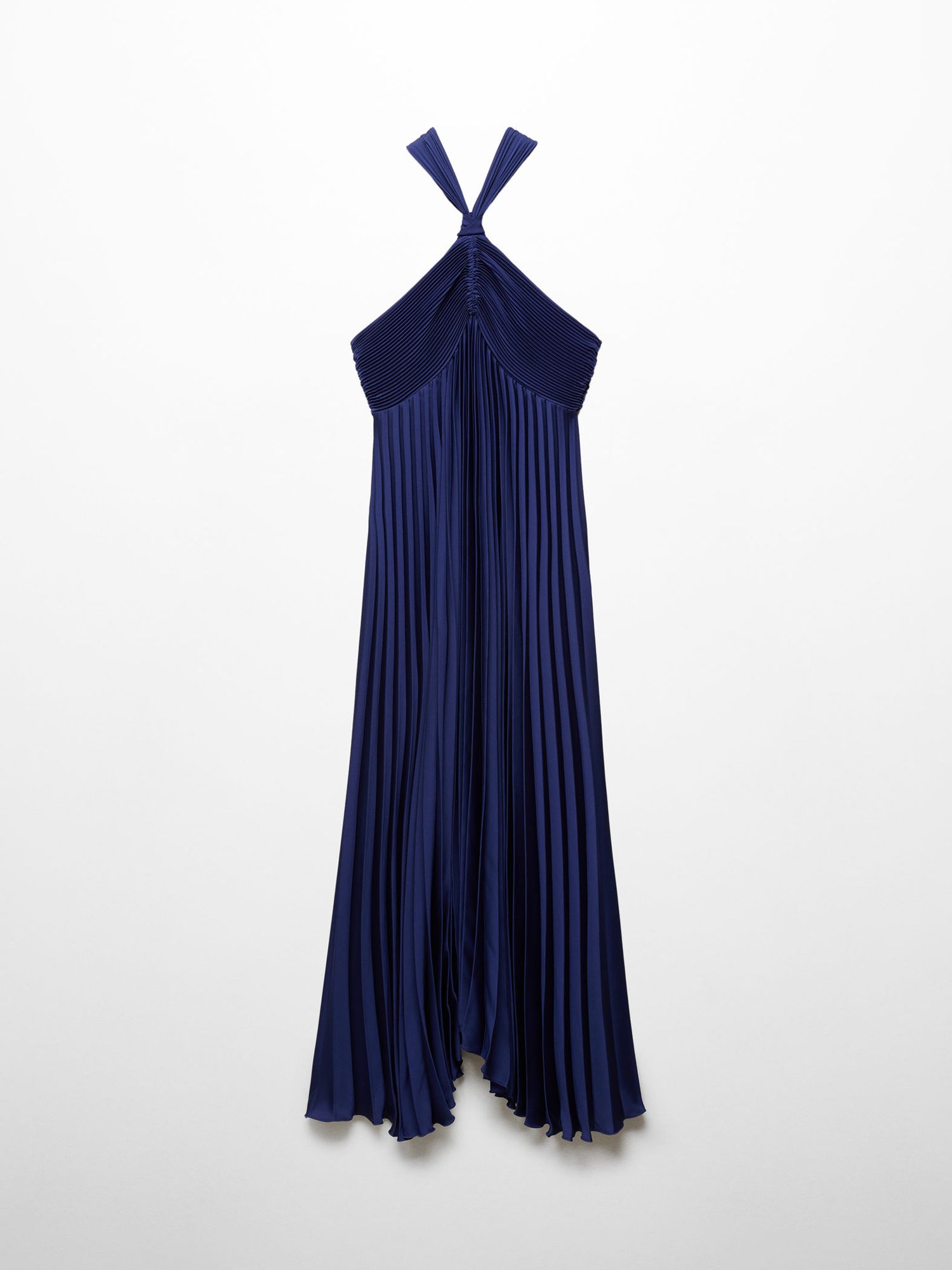 Mango Anis Pleated Halterneck Dress, Dark Blue, 10