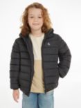 Calvin Klein Kids' Mini Logo Light Hooded Puffer Jacket, Ck Black