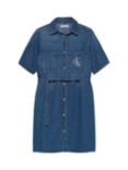 Calvin Klein Kids' Lightweight Denim Belted Shirt Dress, Fresh Blue