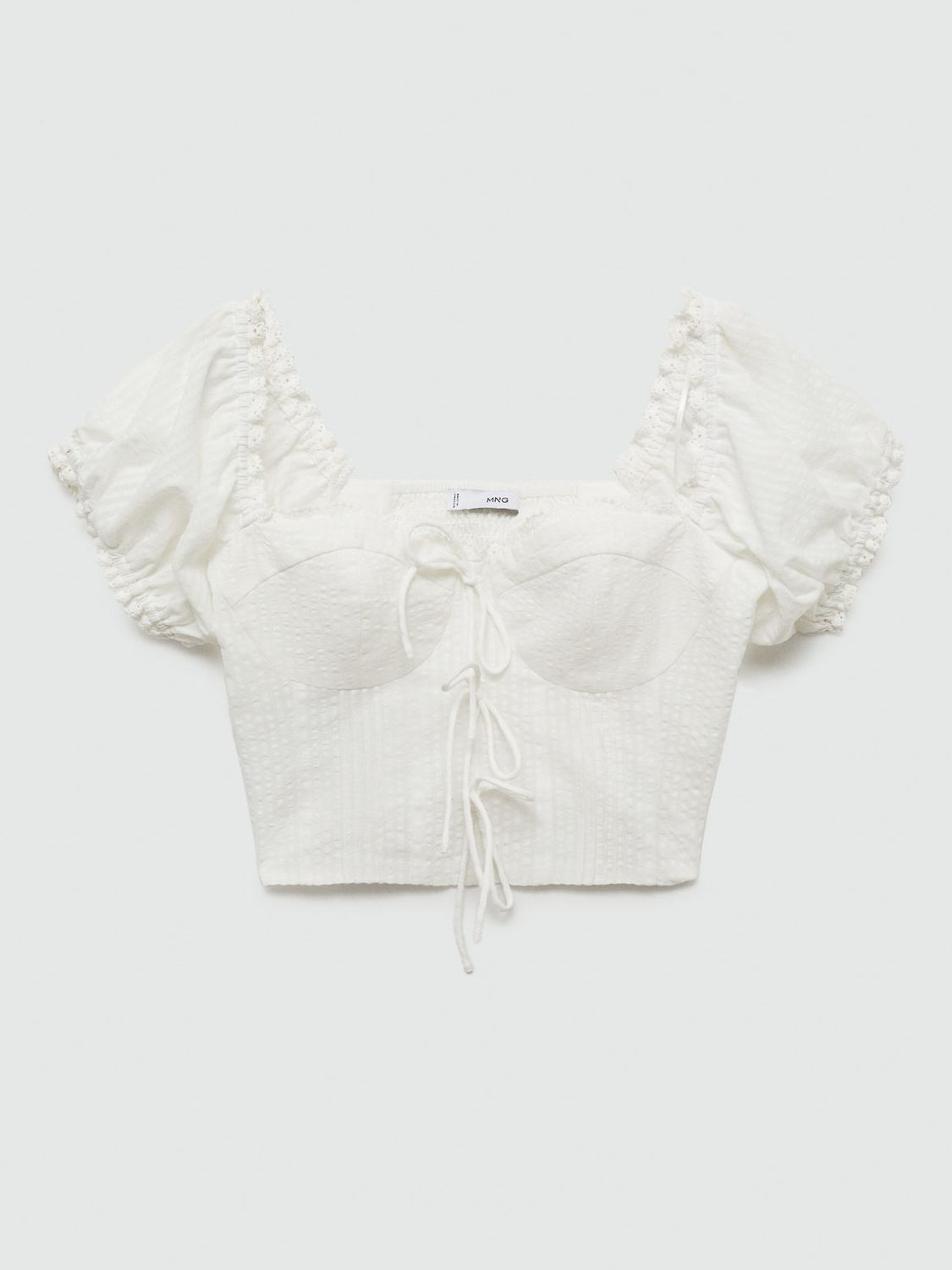 Mango Lili Lace Crop Top, White