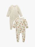 Purebaby Baby Organic Cotton Printed Sleepsuit, Pack of 2, Harvest Print