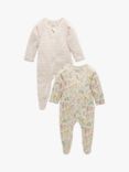 Purebaby Baby Organic Cotton Printed Sleepsuit, Pack of 2, Lillypad Print