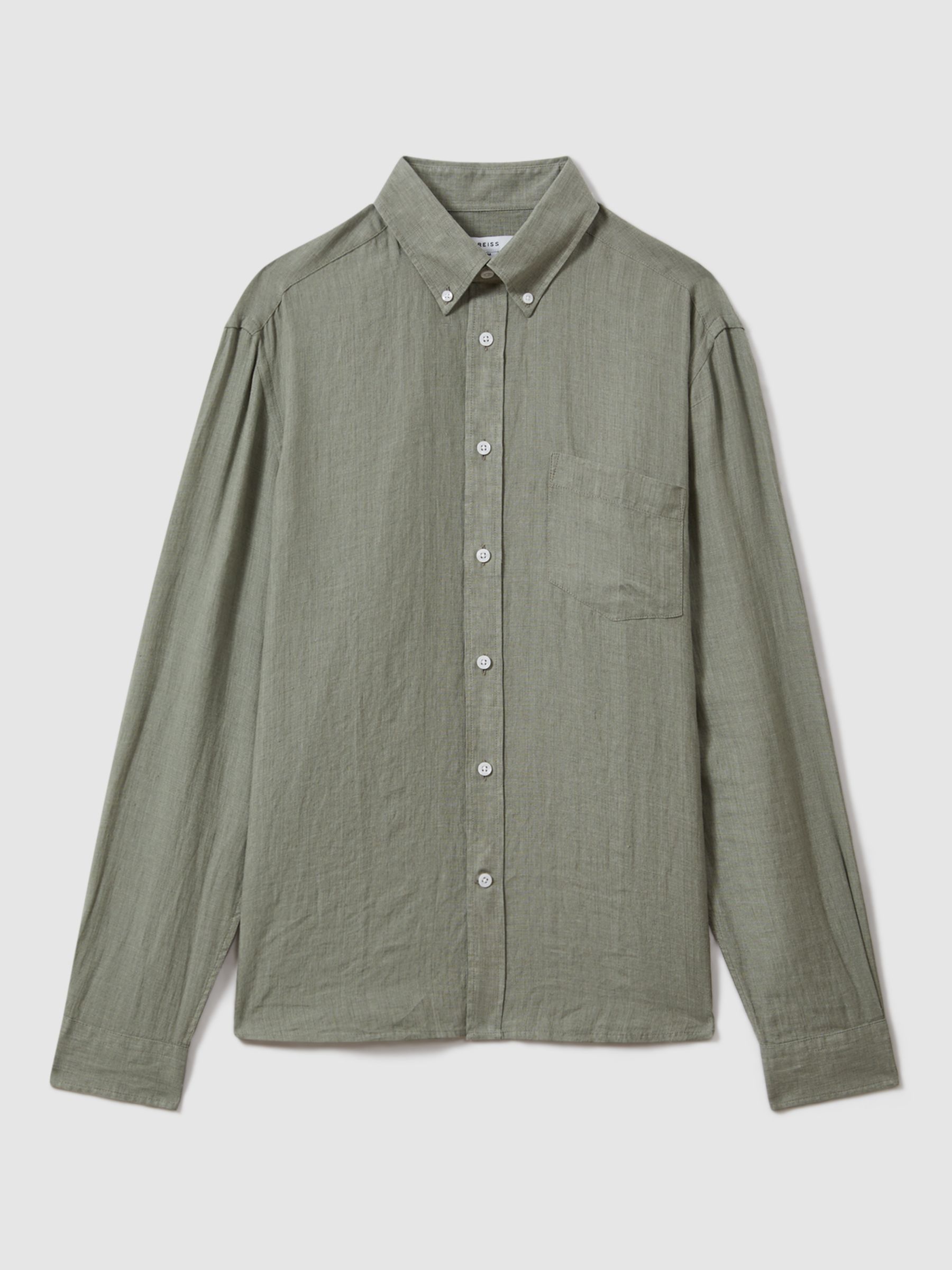 Buy Reiss Queen Long Sleeve Linen Shirt, Pistachio Online at johnlewis.com