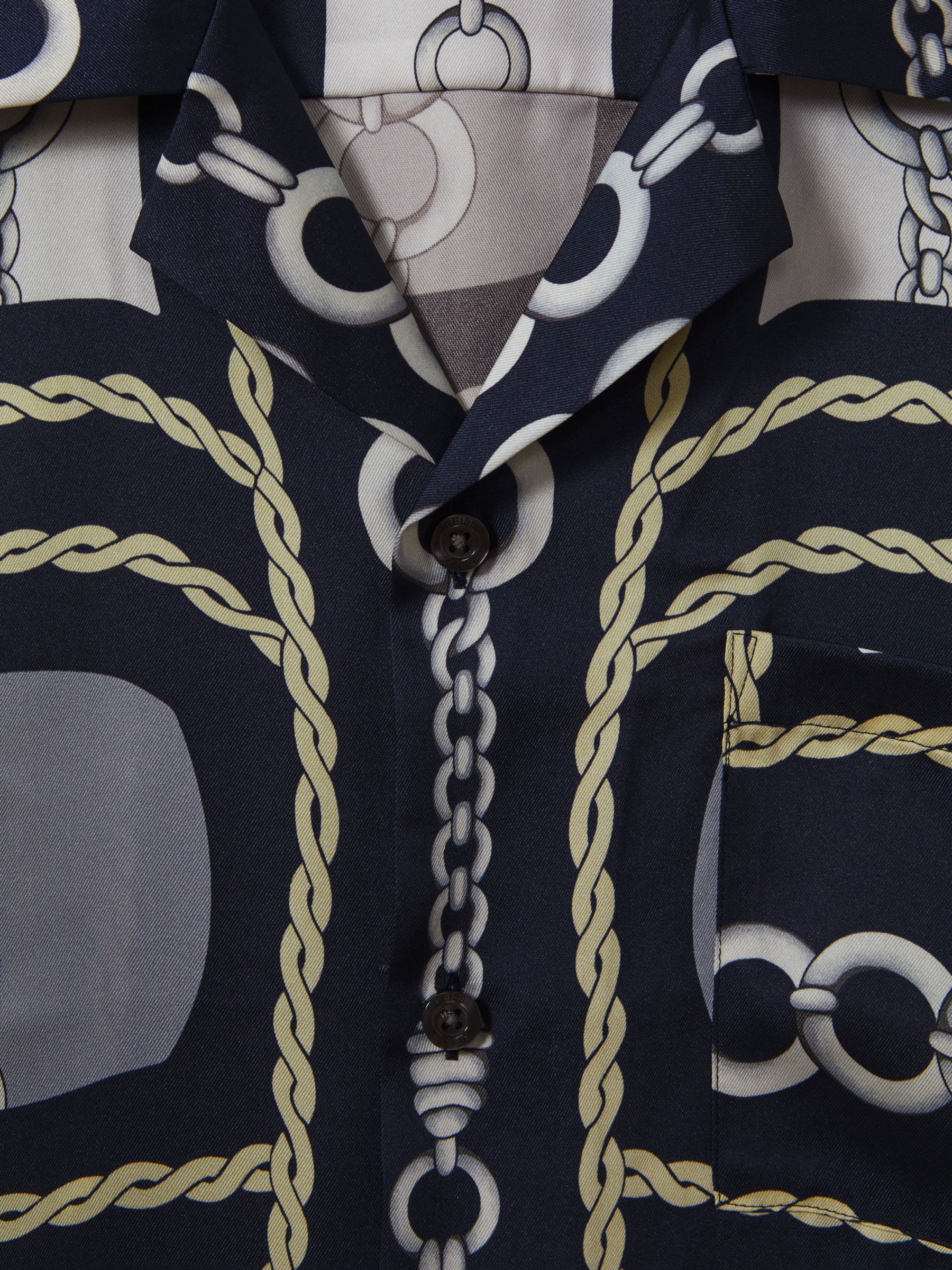 Reiss Jenson Short Sleeve Cuban Chain Shirt, Navy/Multi, XS