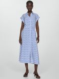 Mango Apple Abstract Print Midi Shirt Dress, Blue/White
