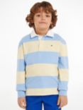 Tommy Hilfiger Kids' Logo Colour Block Long Sleeve Polo Sweatshirt, Lemon Zest/Blue