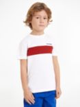 Tommy Hilfiger Kids' Logo Block Stripe T-Shirt, White/Red