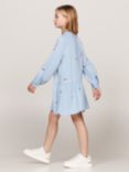 Tommy Hilfiger Kids' Logo & Flower Embroidered Long Sleeve Dress, Denim Medium
