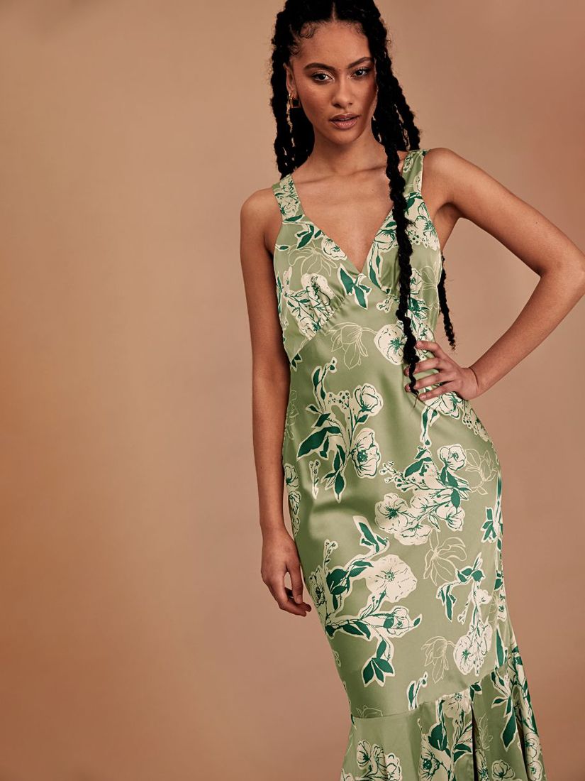 Rewritten Amelia Floral Print Maxi Dress, Green, 8