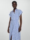 Mango Apple Abstract Print Shirt Midi Dress, Blue/White
