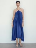 Mango Susane Pleated Halterneck Dress, Medium Blue