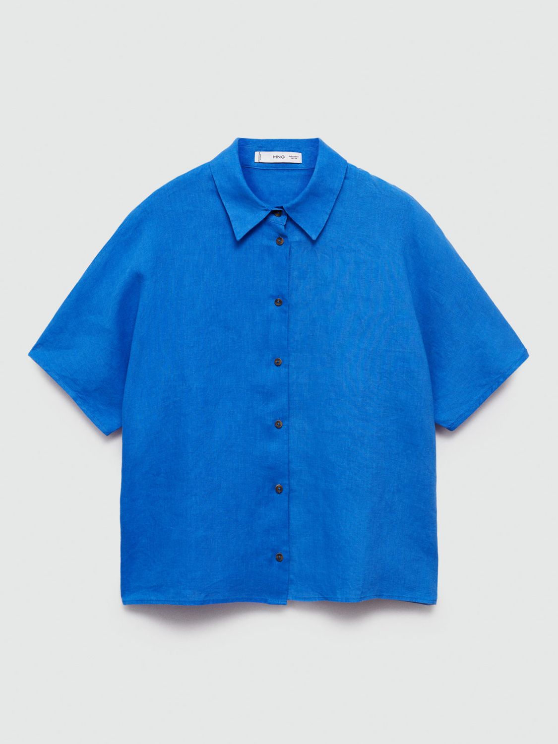 Mango Linen Boxy Short Sleeve Shirt, Blue, 4