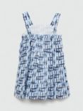 Mango Kids' Blair Tie Dye Tiered Dress, Medium Blue