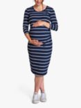 Frugi Erin Breton Stripe Maternity Dress, Indigo