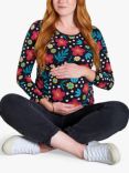 Frugi Rachel Floral Organic Cotton Blend Maternity Top, Black/Multi