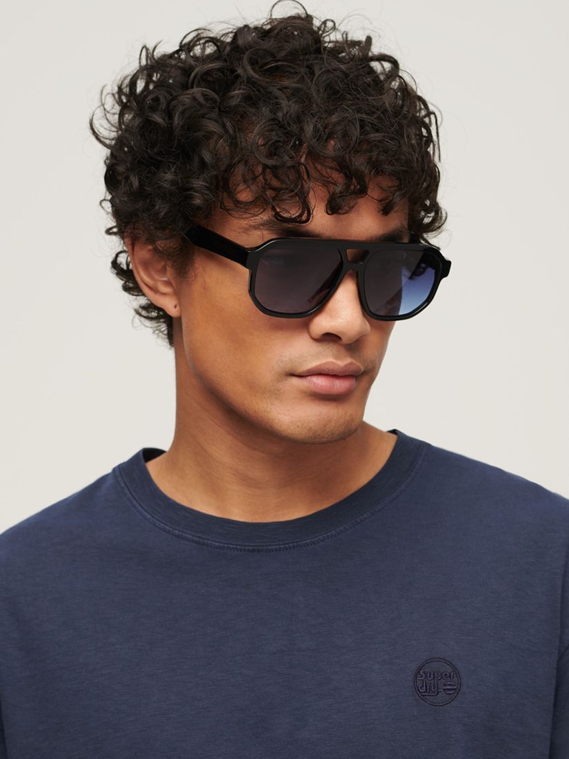 Superdry Men's SDR 70s Aviator Sunglasses, Black/Blue Fade