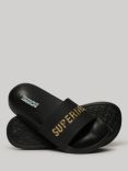 Superdry Vegan Logo Pool Sliders, Black/Metallic Gold