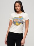 Superdry Neon Motor Graphic Fitted T-Shirt, Cream Slub
