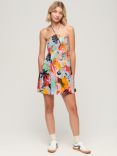 Superdry Bandeau Halterneck Mini Beach Dress, Peach/Multi