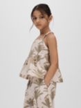 Reiss Kids' Klemee Linen Blend Palm Print Peplum Top, Neutral