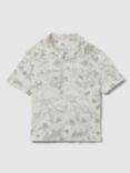 Reiss Kids' Gobi Mountain Sketch Cuban Collar Shirt, Ecru