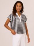 Adrianna Papell Stripe Cropped Polo Shirt, Ivory/Black
