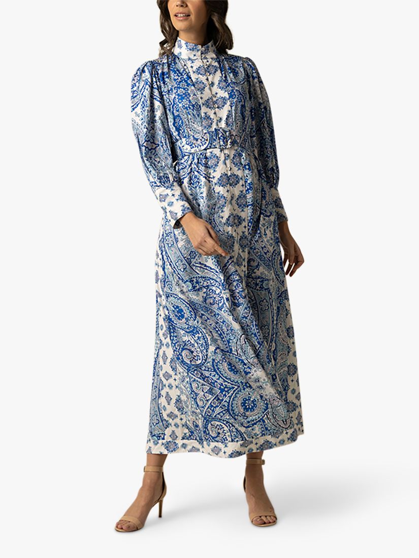 Raishma Maya Cotton Floral Midi Dress, Blue, 8