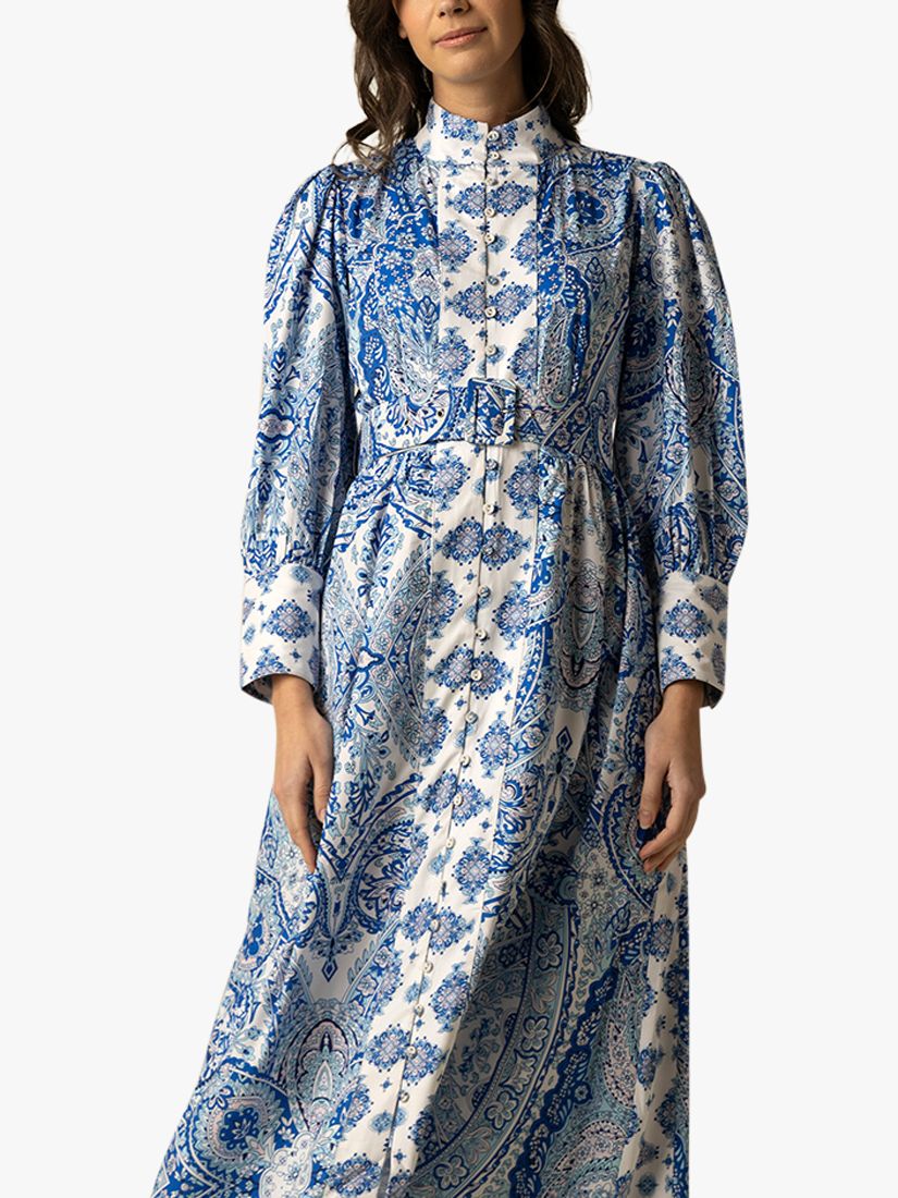 Raishma Maya Cotton Floral Midi Dress, Blue, 8