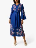 Raishma Riri Floral Long Sleeve Midi Dress, Blue/Multi