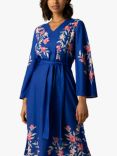 Raishma Riri Floral Long Sleeve Midi Dress, Blue/Multi, Blue/Multi