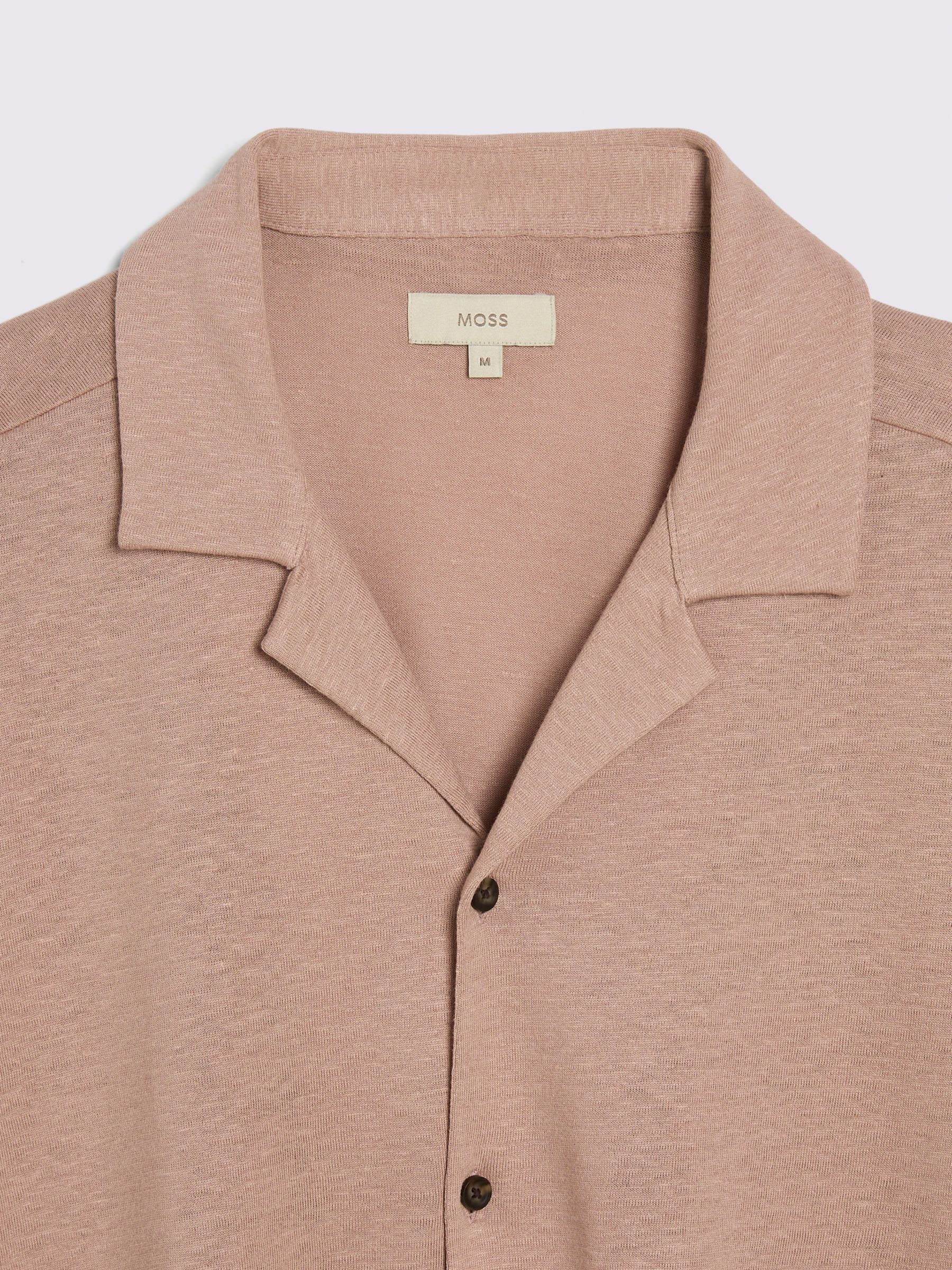 Moss Linen Blend Knitted Cuban Collar Shirt, Pink, S