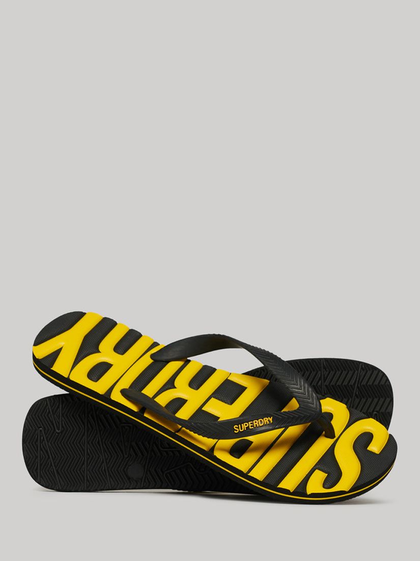 Superdry Vintage Vegan Flip Flops, Black/Yellow, 12-13