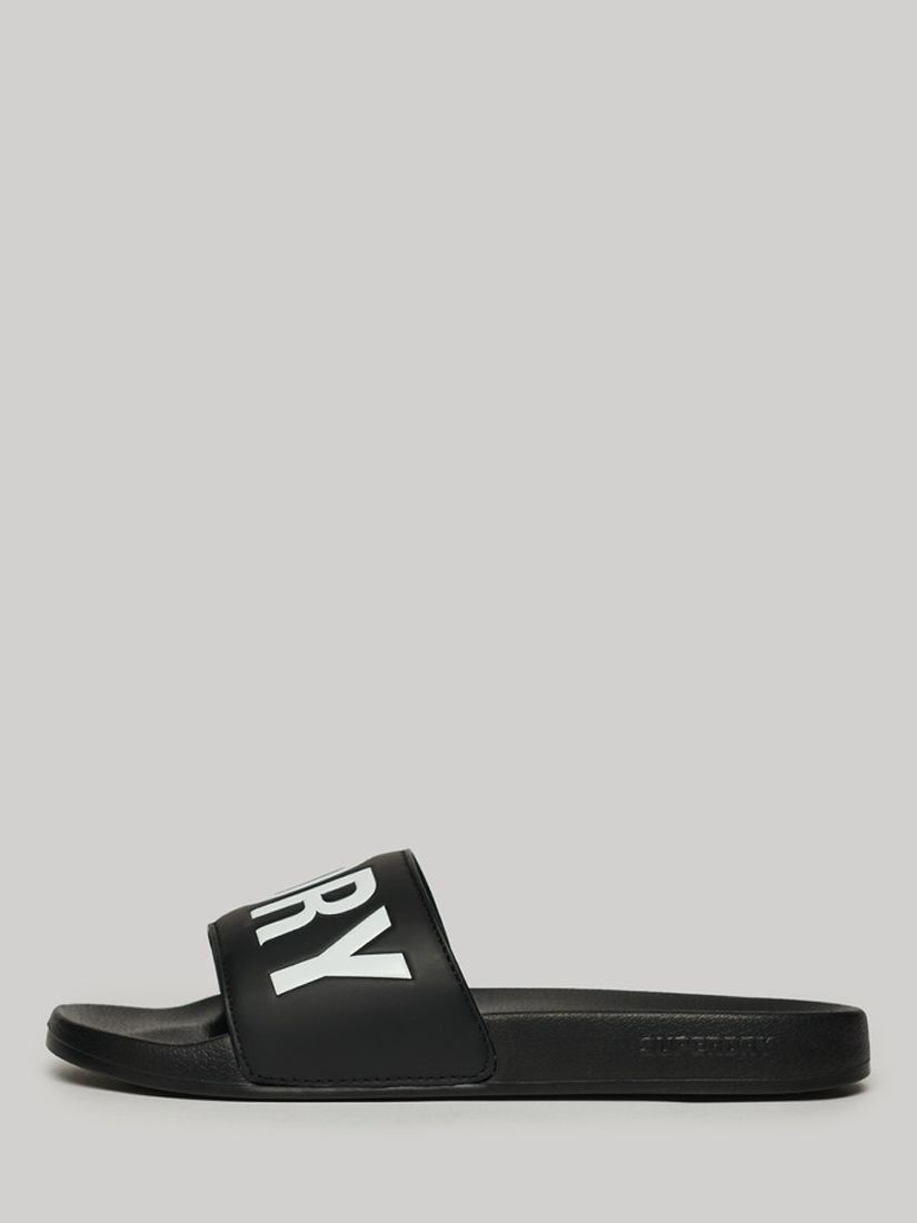 Superdry Vegan Core Logo Pool Sliders, Black/Optic White