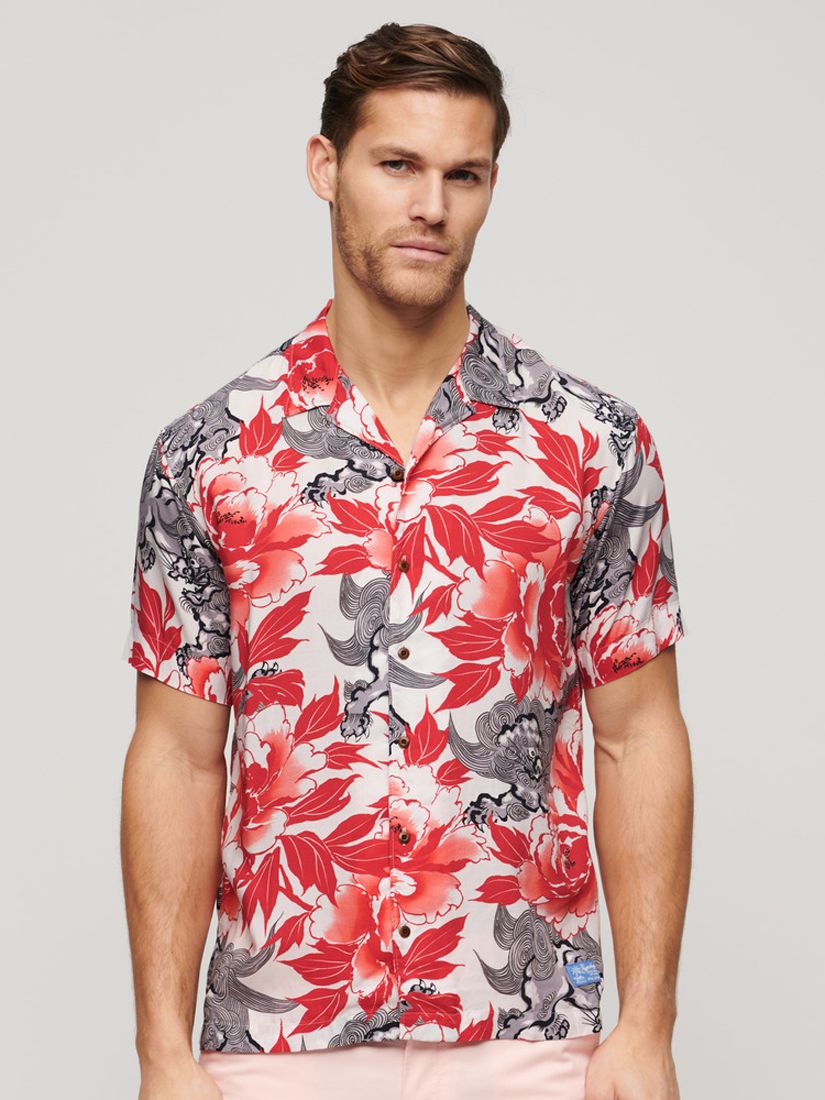 Superdry Hawaiian Resort Shirt, Karashishi Red, S