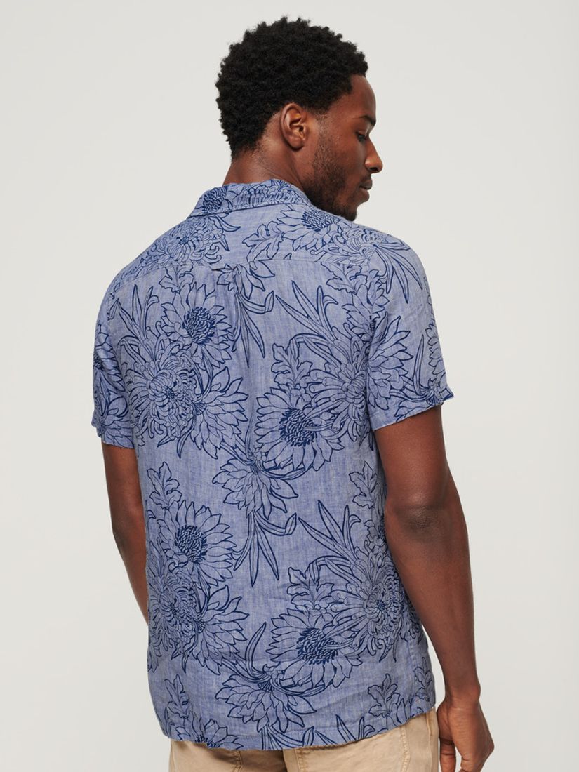Superdry Open Collar Floral Print Linen Shirt, Chrysanth Optic, L