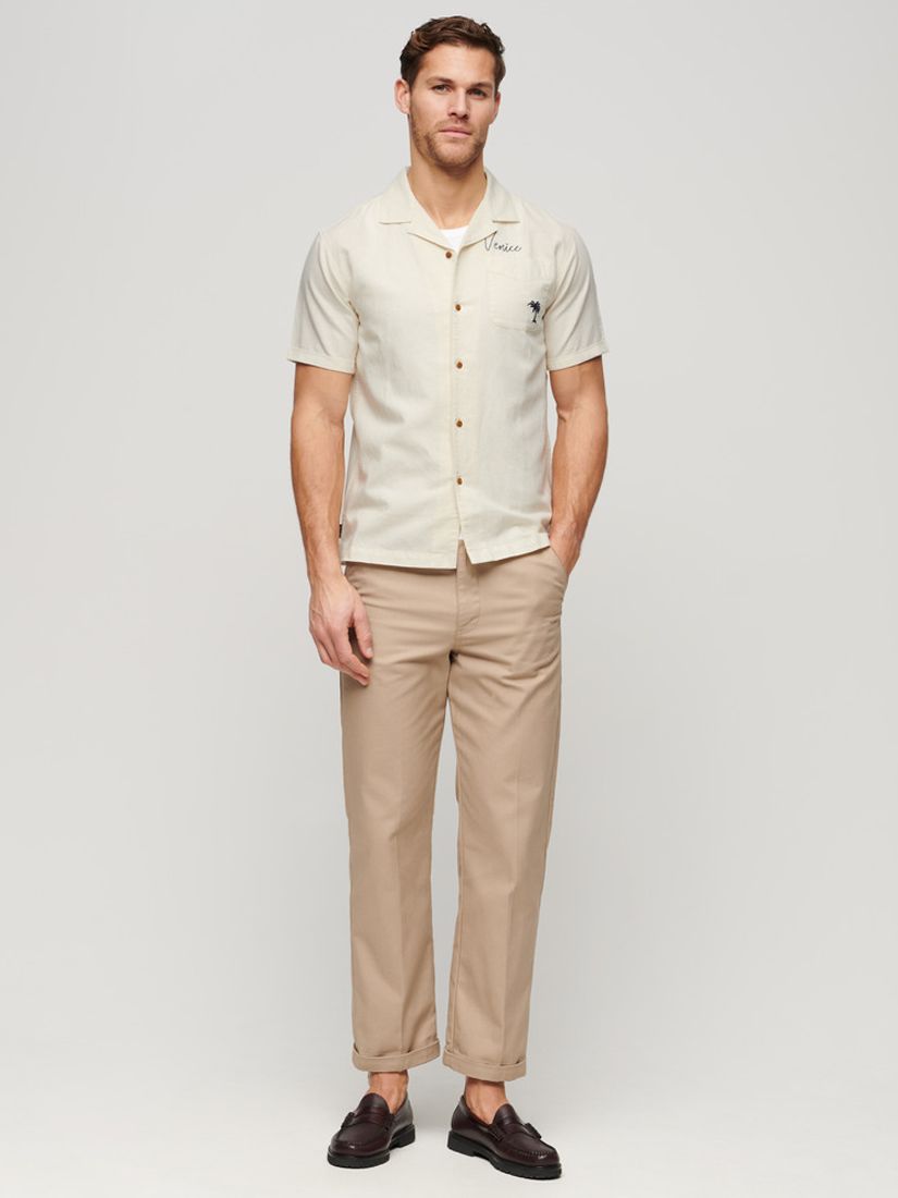 Superdry Resort Linen Blend Short Sleeve Shirt, Off White, L