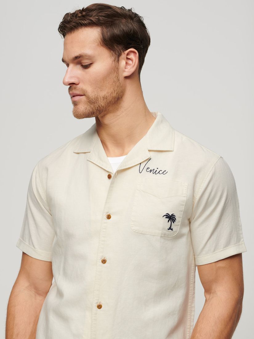 Buy Superdry Resort Linen Blend Short Sleeve Shirt, Off White Online at johnlewis.com