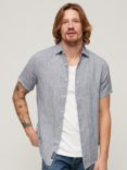 Superdry Studios Casual Linen Shirt, Navy Twill Stripe