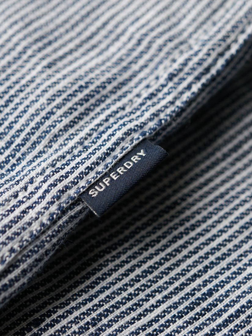 Superdry Studios Casual Linen Shirt, Navy Twill Stripe, L
