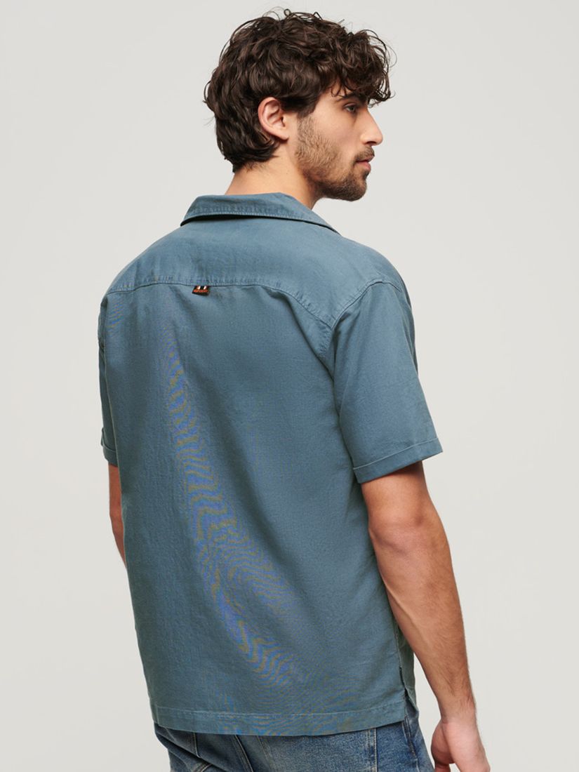 Superdry Resort Linen Blend Short Sleeve Shirt, Lauren Navy, L