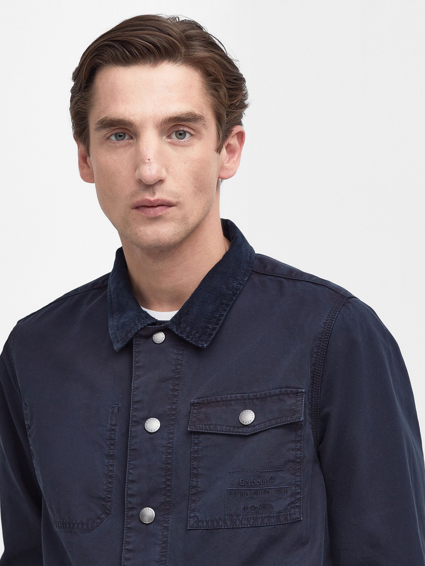 Barbour Grindle Cotton Overshirt, Navy, S